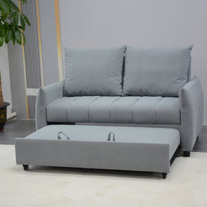 English Elm Modern Velvet 3-in-1 Sleeper Sofa Bed Convertible Loveseat Light Blue with USB, Storage Pockets & Pillows, Adjustable Backrest W1183S00021