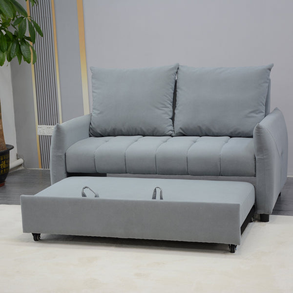 English Elm Modern Velvet 3-in-1 Sleeper Sofa Bed Convertible Loveseat Light Blue with USB, Storage Pockets & Pillows, Adjustable Backrest W1183S00021