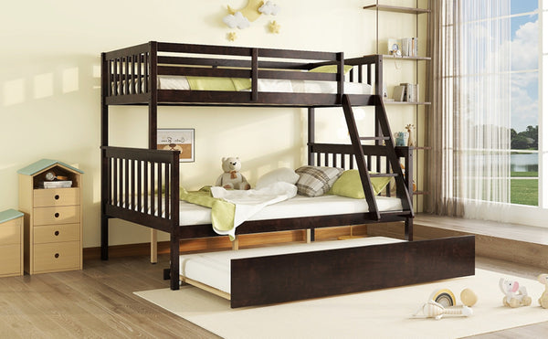 English Elm Twin Over Full Bunk Bed With Trundle - Convertible, Detachable Design In Espresso Finish, Space-Saving W504S00188-GIGA