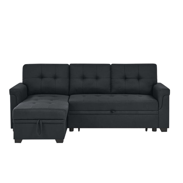 English Elm 86'' Linen Sectional Sleeper Sofa with Tufted Accents and Reversible Chaise Seating B355S00011