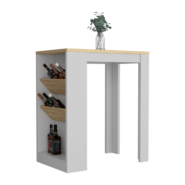 English Elm Kitchen Island with Bottle Organizer and Shelf, 41" H Compact Side Table with Sturdy Top Surface and Elegant Finish Multicolor 46.85 L x 27.55 W x 4.33 H B097133048