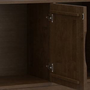 English Elm Harper Walnut Brown 3-Door Sideboard Buffet – Solid Rubberwood, Mid-Century Tapered Legs, Storage B136P235248