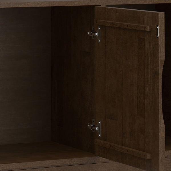 English Elm Harper Walnut Brown 3-Door Sideboard Buffet – Solid Rubberwood, Mid-Century Tapered Legs, Storage B136P235248