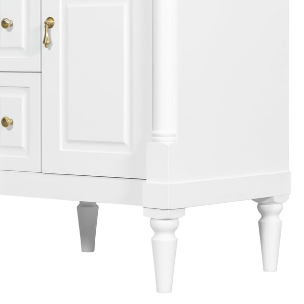 English Elm 24 Inch Freestanding Vanity with Ceramic Sink Rubberwood Frame Matte Finish Storage White N725P356058K