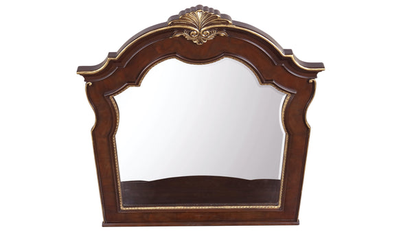 English Elm Paris Cherry G09300-M Mirror with Beveled Glass, Carved Wood Frame, Gold Accents, 51"H x 47"W B078P301020