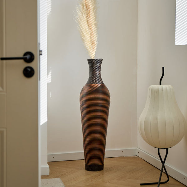 English Elm 39 Tall Designer Floor Vase 39.25" Black+Gray Two-Tone PVC Rattan 40" Modern Rustic Accent for Living Rooms W2796P193947