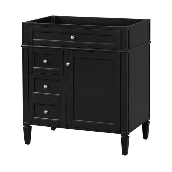 English Elm 30'' Modern Bathroom Vanity Cabinet with Roman Legs, 3 Drawers, Adjustable Shelf, Tip-Out Drawer, Durable MDF/Solid Wood Black N710P236988B