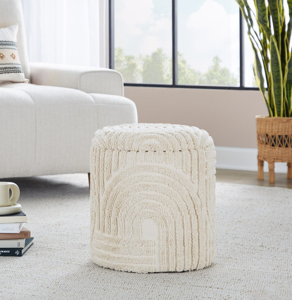 English Elm 18" Cotton Textured Storage Ottoman Chunky High Pile Footrest for Living Room Beige B202P471520