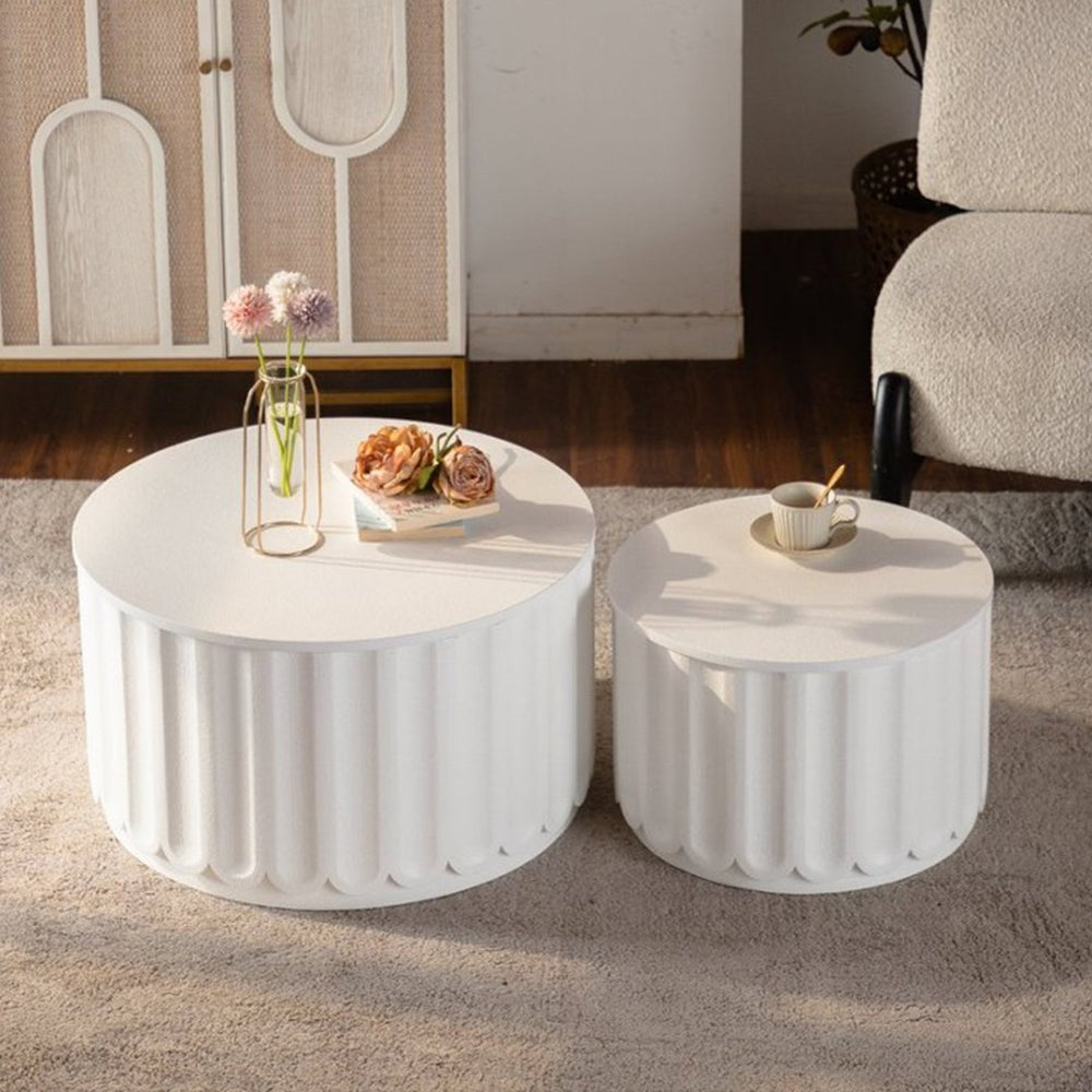 English Elm White Nesting Coffee Table Set with Hidden Storage and Curved Minimalist Design W3081P389057