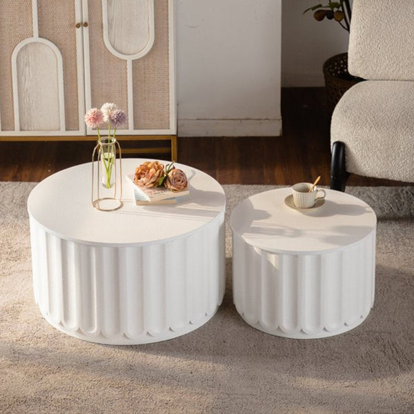 English Elm White Nesting Coffee Table Set with Hidden Storage and Curved Minimalist Design W3081P389057