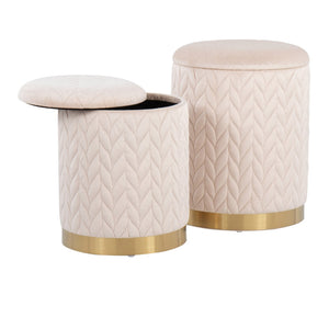English Elm Ottoman Set Nesting Storage Cubes Upholstered in Rich Fabric for Modern Living Spaces B202P471500