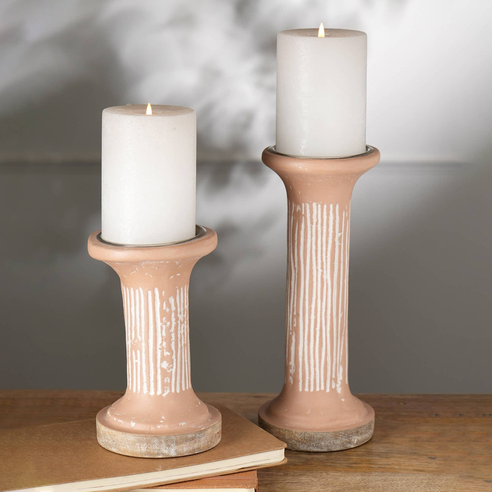 English Elm Brown Ecomix Pillar Candle Holder - Elegant Terracotta Design For Stylish, Sustainable Home Décor B346P336865