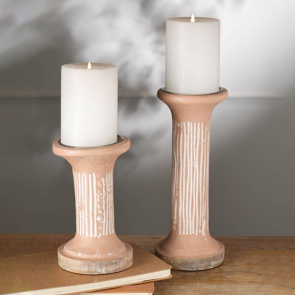 English Elm Brown Ecomix Pillar Candle Holder - Elegant Terracotta Design For Stylish, Sustainable Home Décor B346P336865
