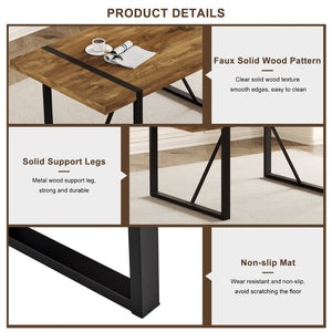 English Elm Rustic Industrial Wood Dining Table Seats Six with Powder Coated Black Metal Legs W1151P176379