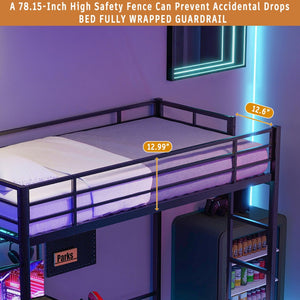 English Elm Metal Twin Over Bunk Bed with Full Guardrail Ladder and Convertible Iron Frame W3752S00010