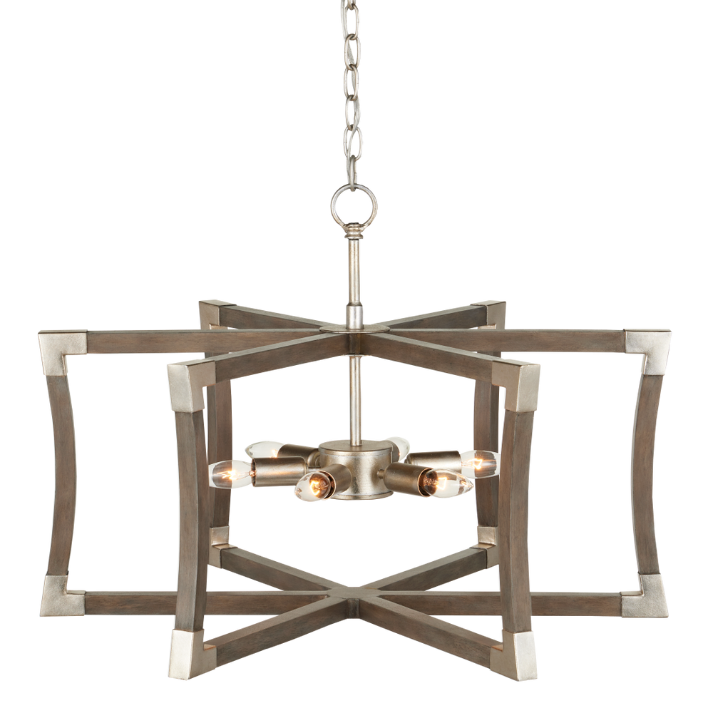 Bastian Gray Lantern Chandelier - Elegant Wrought Iron & Wood Design with Contemporary Silver Finish