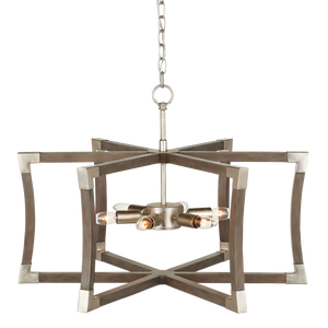 Bastian Gray Lantern Chandelier - Elegant Wrought Iron & Wood Design with Contemporary Silver Finish