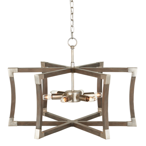 Bastian Gray Lantern Chandelier - Elegant Wrought Iron & Wood Design with Contemporary Silver Finish