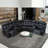 English Elm Manual Reclining Sofa Faux Leather Sofa Set Black