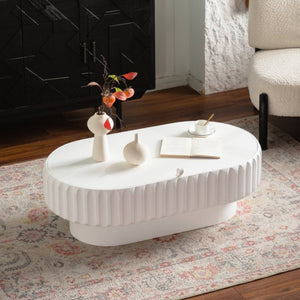 English Elm Fluted White Coffee Table with Hidden Storage Compartment for Modern Living Rooms W3081P389037