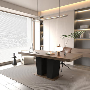 English Elm Extendable Faux Marble Dining Table with V-Legs — Sleek Expandable Conference & Kitchen Centerpiece for 6–10 Beige+Brown W1347S00007