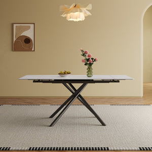 English Elm Retractable Sintered Stone Dining Table Set With 8 Chairs – Modern Design, Durable, Easy Assembly W509S00127-GIGA