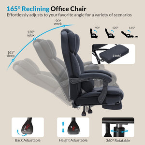 English Elm Office Reclining Executive Chair Pu Leather High Back Swivel with Lumbar Support Black W5201P418259