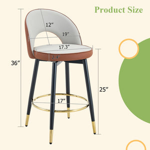 English Elm 360 Swivel Barstools Set of 2 Upholstered Techno Fabric Cushioned Counter Seats Brown+Black,Light Gray W1151P268923