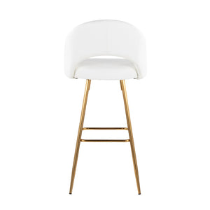 English Elm Fixed-height Metal Frame Barstools with Upholstered Seats and Geometric Footrest Set of 2 White+Gold B202S01942