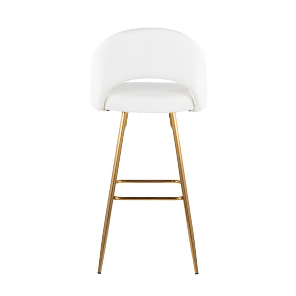 English Elm Fixed-height Metal Frame Barstools with Upholstered Seats and Geometric Footrest Set of 2 White+Gold B202S01942