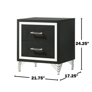 English Elm 2 Drawer Modern Nightstand Black Lacquer Finish Chrome Pulls Bedroom Storage B016P460550