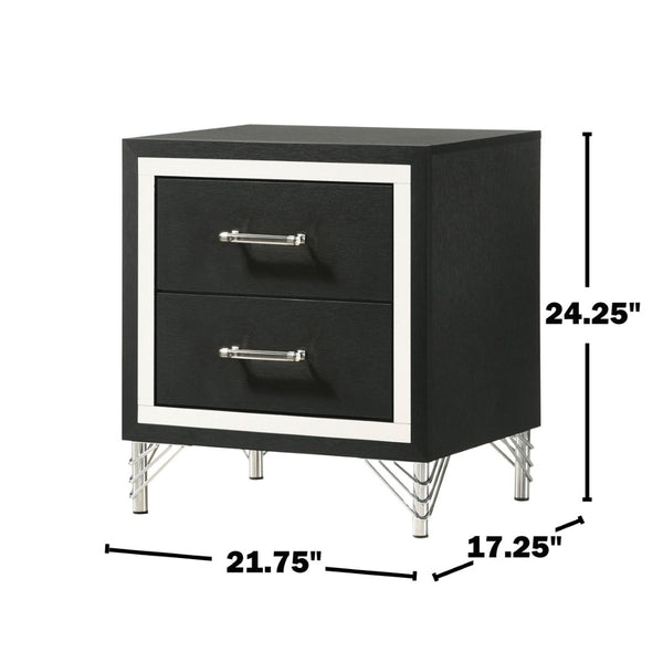 English Elm 2 Drawer Modern Nightstand Black Lacquer Finish Chrome Pulls Bedroom Storage B016P460550