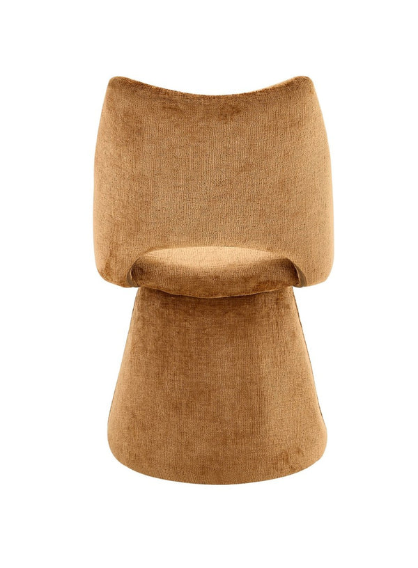 English Elm Modern Chenille Linen Accent Chair Sculptural Hollow Back Swivel Seat for Dining Vanity Brown W3493P452653