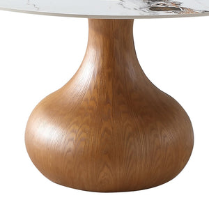 English Elm 53" Round Sintered Stone Dining Table With Elegant Marble Finish & Lazy Susan For Compact Spaces P1 W2699S00018-GIGA