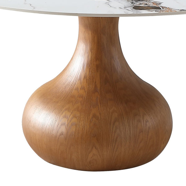 English Elm 53" Round Sintered Stone Dining Table With Elegant Marble Finish & Lazy Susan For Compact Spaces P1 W2699S00018-GIGA