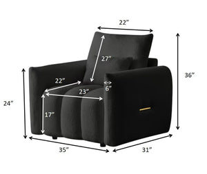 English Elm 35 Inch Teddy Velvet Lounge Chair Sculptural Cloud Seat for Modern Apartment Living Black W2564P457791