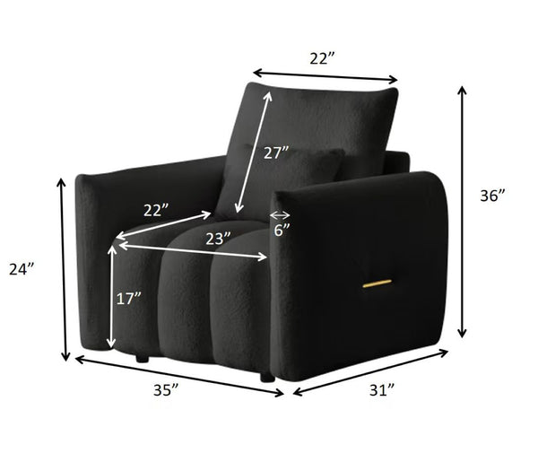 English Elm 35 Inch Teddy Velvet Lounge Chair Sculptural Cloud Seat for Modern Apartment Living Black W2564P457791