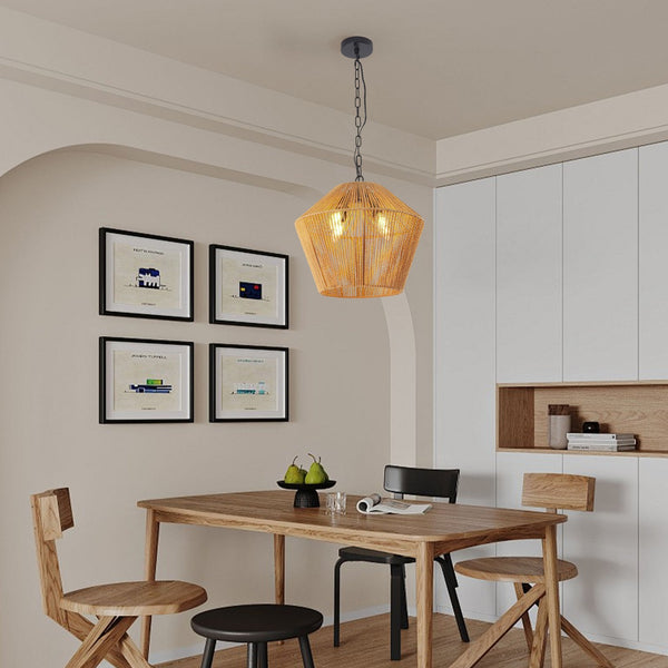 English Elm 17" Boho Hemp Rope Pendant Light - Handcrafted Farmhouse 4-Light Iron Fixture for Kitchen Island, Dining Room, Bedroom W1340P251924