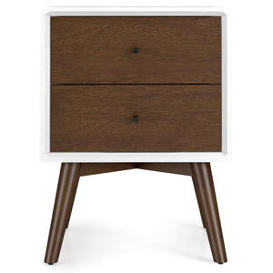 English Elm Ashcroft Furniture - Caroline Mid Century Modern 2-Drawer Solid Wood Nightstand in Walnut & White – Stylish Storage Solution B183P231965