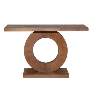 English Elm 53.2in Modern Minimalist Wooden Console Table with Circular Base, Engineered Wood, Sleek Entryway Accent W2729P270750