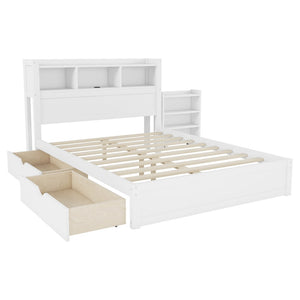 English Elm Twin Wood Storage Bed with Led Headboard Drawers and Pull Out Cabinet for Kids White W2593S00050