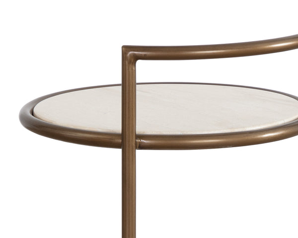 Sunpan Parga End Table - Curved Minimalist Design with Unique Concrete Finish for Elegant Living Spaces Rustic Bronze / Travertine Look