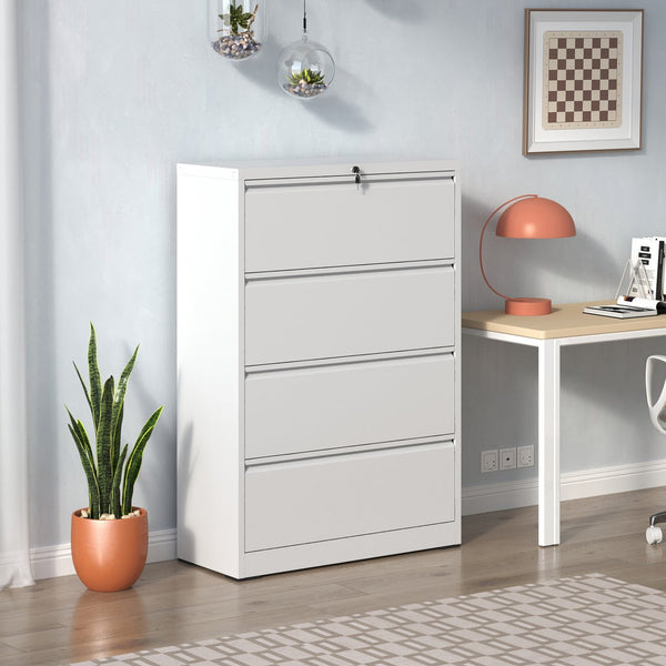 English Elm Lateral File Cabinet 4 Drawer - Secure Locking Metal Storage For Home Office & Professional Spaces T2398P154452