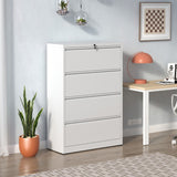 English Elm Lateral File Cabinet 4 Drawer, White Filing Cabinet With Lock, Lockable File Cabinet For Home Office, Locking Metal File Cabinet For Legal/Letter/A4/F4 Size