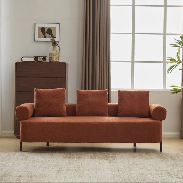English Elm Christopher Knight Home® - 78" Modern 3-Seater Upholstered Sofa with Plush Pillows, Bouclé Fabric, Sturdy Frame, Cozy Style Orange N767P308857O