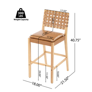 English Elm Christopher Knight Home® - Rieti PU Leather Barstools Set of 2 — Natural Rubberwood Frame, Geometric Crossback, Riveted Accents N775P271408B