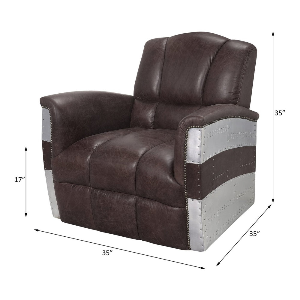 English Elm Brancaster Top Grain Leather Lounge Chair with Tufted Back and Aluminum Accents B2726P419523