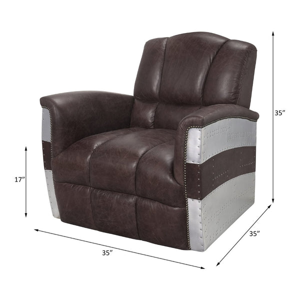 English Elm Brancaster Top Grain Leather Lounge Chair with Tufted Back and Aluminum Accents B2726P419523