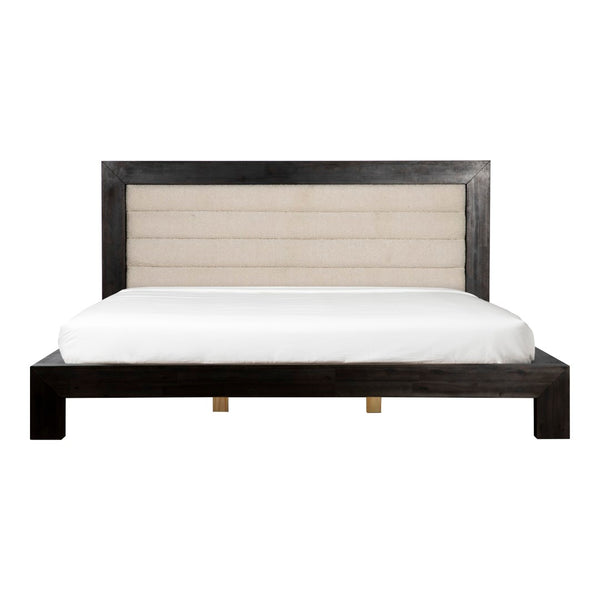 English Elm Ashcroft Channel Tufted Upholstered King Bed Tall Headboard Acacia Wood Accent Frame B2769S00016
