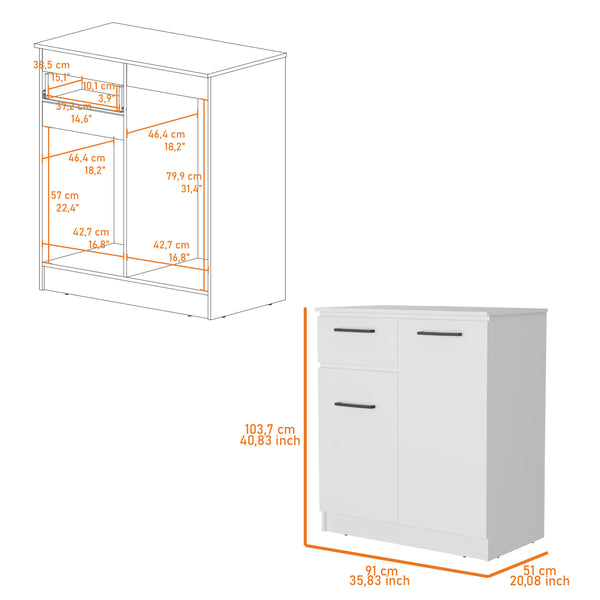 English Elm Clarion White Dresser with 1 Drawer & 2 Doors — Durable Particle Board, Spacious Storage & Elegant Handles B128S00120